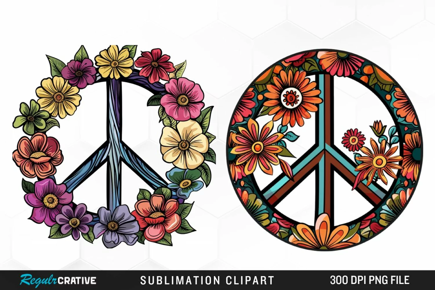 Retro Peace Sign Watercolor Clipart product image 1