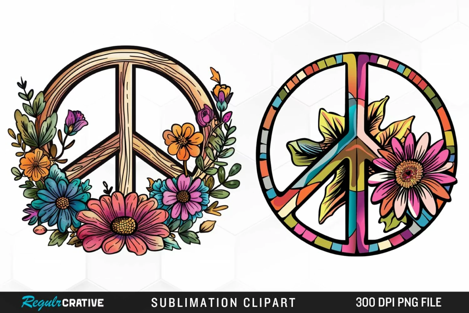 Retro Peace Sign Watercolor Clipart product image 1