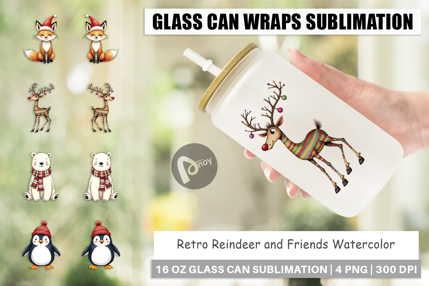 Reindeer and Friends Glass Can product image 1