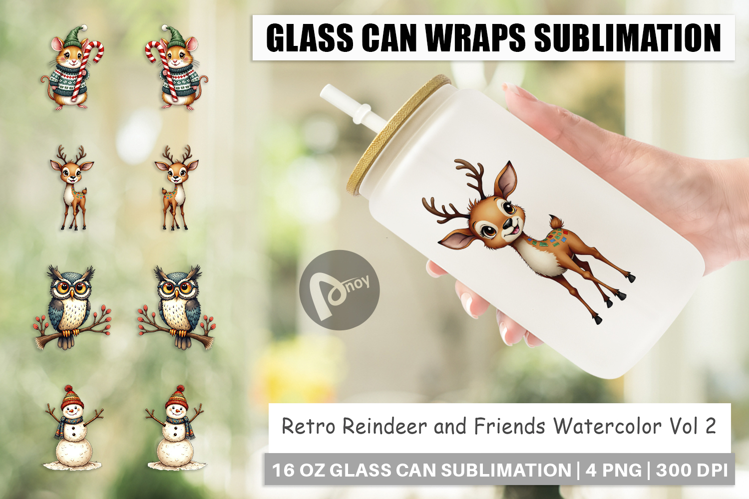 Reindeer and Friends Glass Can product image 1