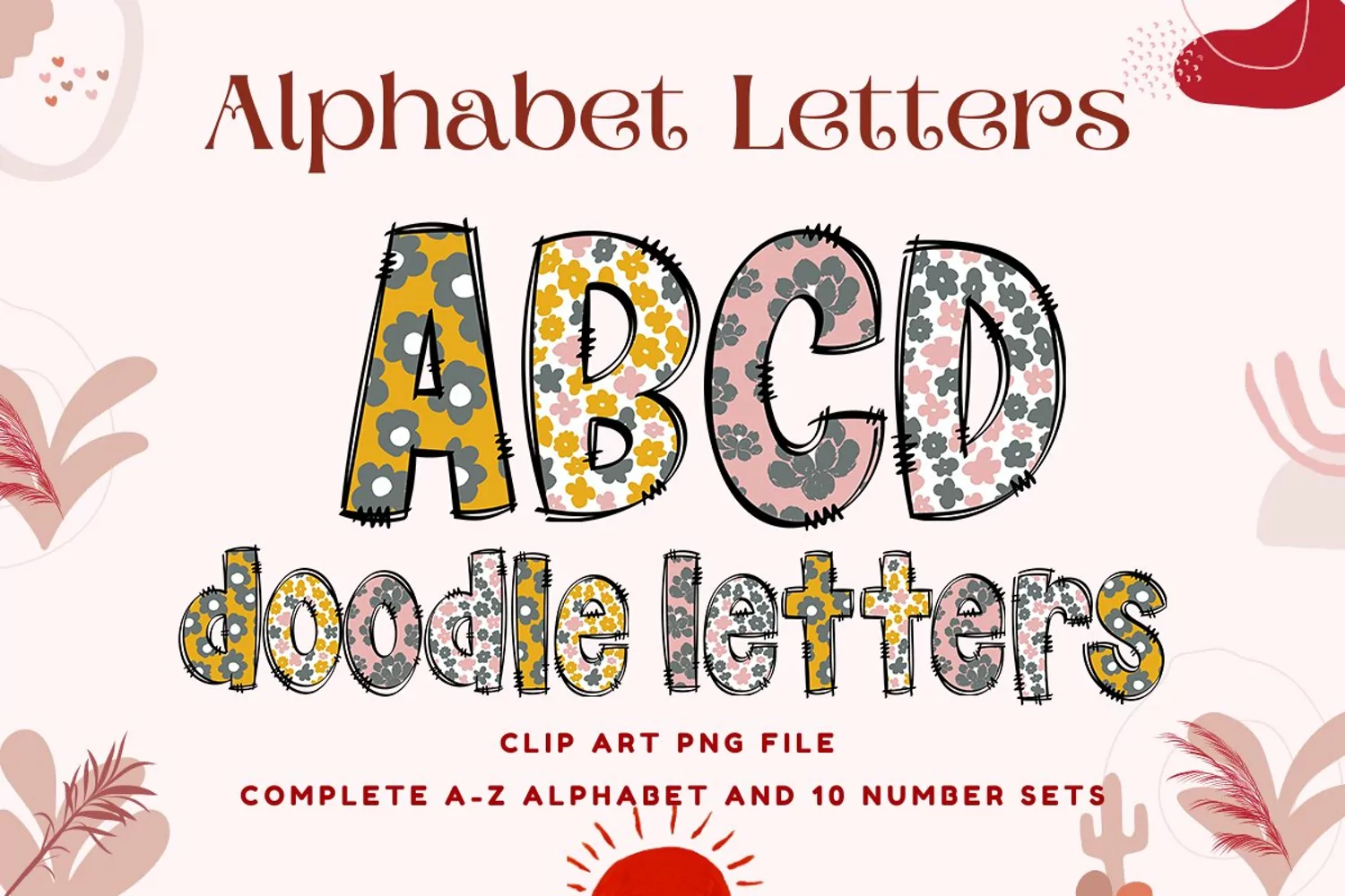Boho Doodle Alphabet Retro Vintage Letters Sublimation Shirt product image 1