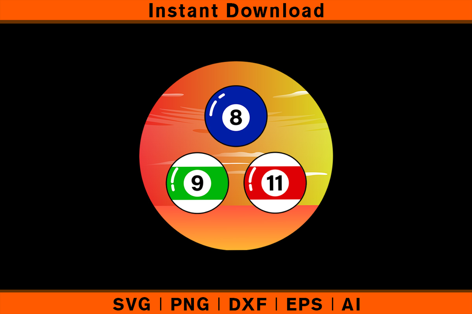 Retro Sunset Billiards SVG Vintage Pool Game Design product image 1