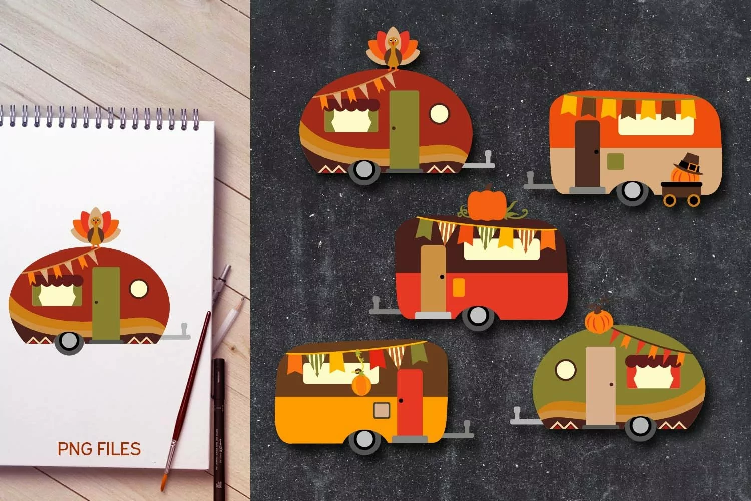 Happy Camper Thanksgiving camping caravan clipart product image 1