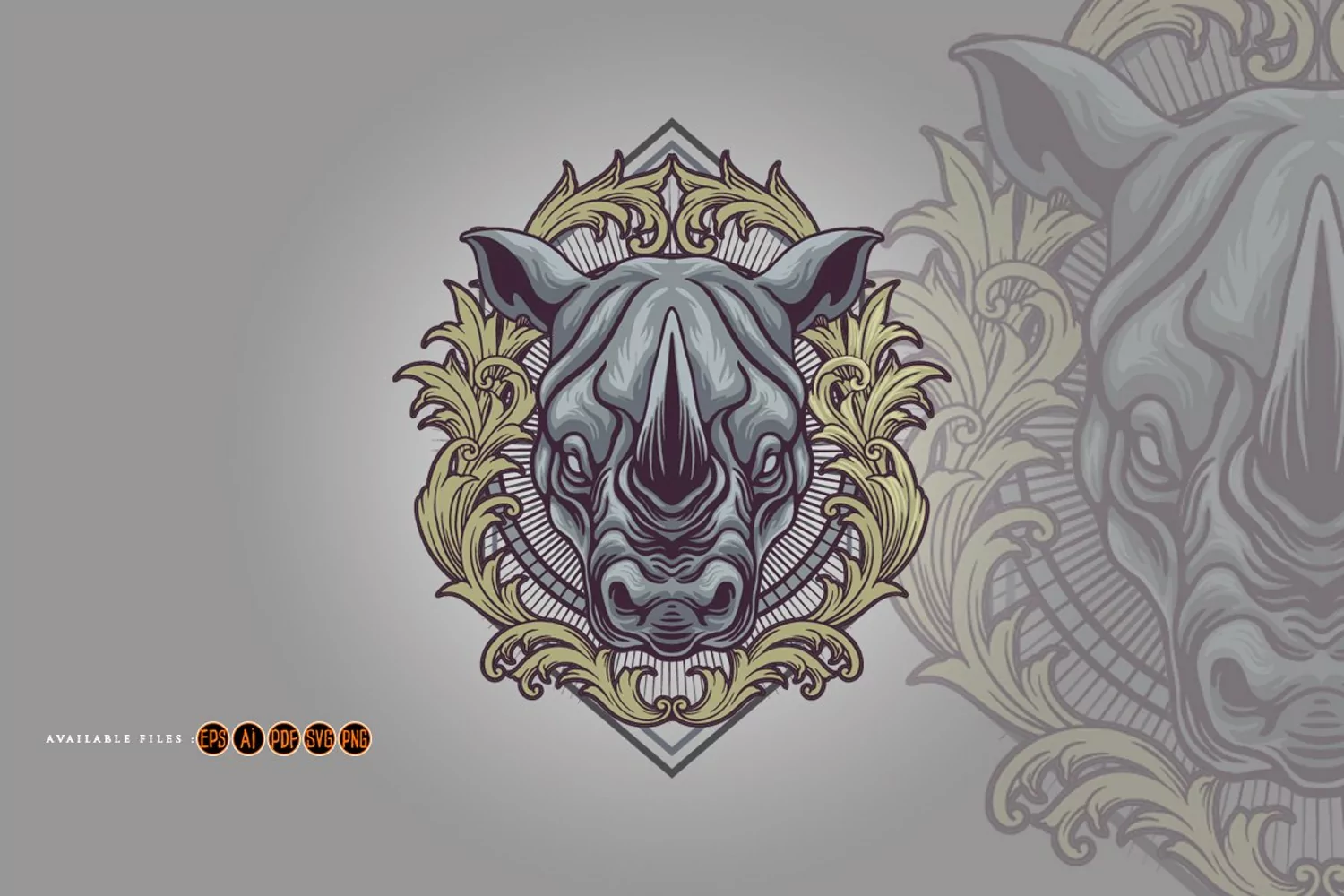 Rhino Head Mascot Vintage Badges Frame Illustrations product image 1