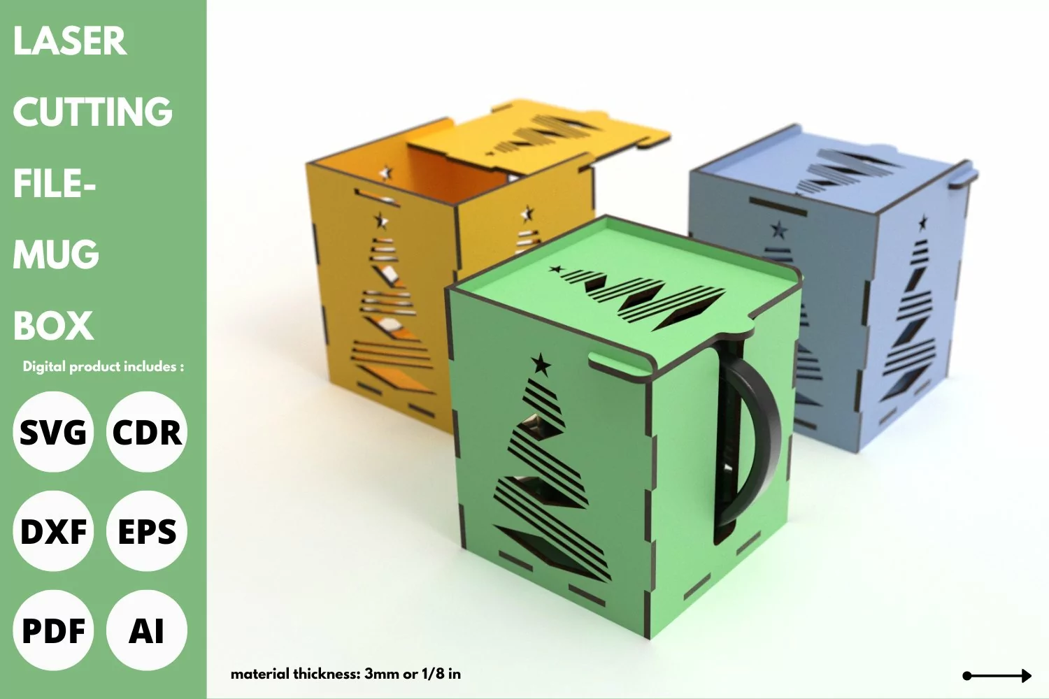 Ribbon Christmas Tree sublimation mug box, svg laser cut product image 1