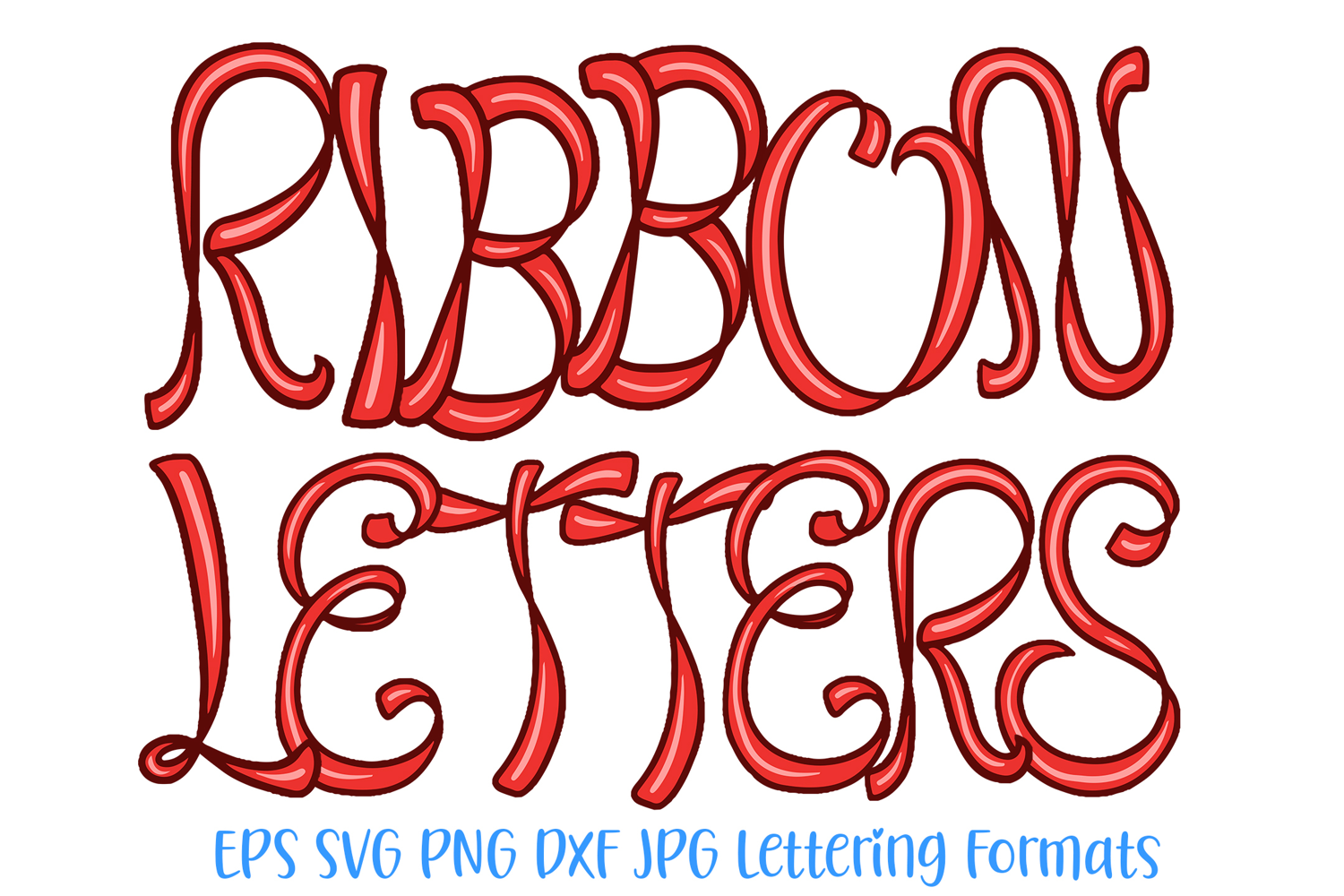 Ribbon Letters Font Hand Drawn Swirly Lettering ABC PNG SVG Type by Squeeb Creative