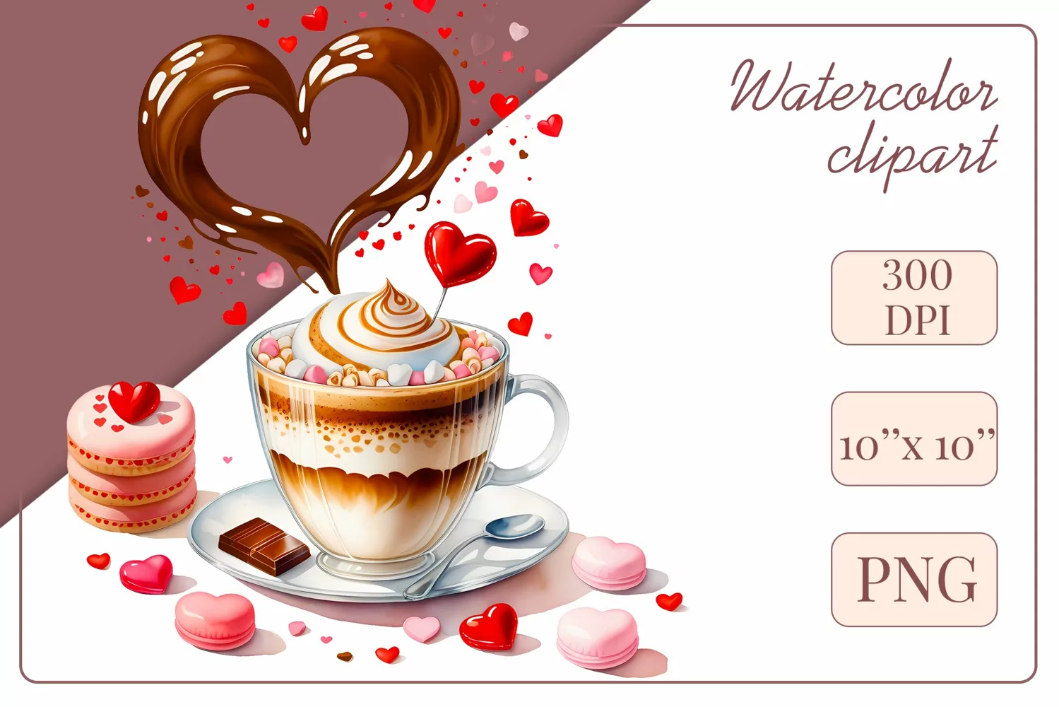 Explore stunning watercolor coffee cup art featuring delicate hearts, ideal for romantic occasions like weddings or heartfelt greetings. Perfect for adding warmth to cafe decor or crafting cozy designs. Find inspiration with our romantic coffee cliparts.