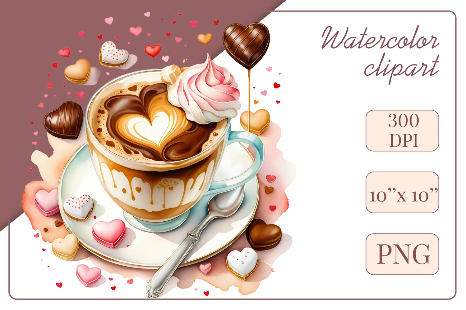 Explore stunning watercolor coffee cup art featuring delicate hearts, ideal for romantic occasions like weddings or heartfelt greetings. Perfect for adding warmth to cafe decor or crafting cozy designs. Find inspiration with our romantic coffee cliparts.