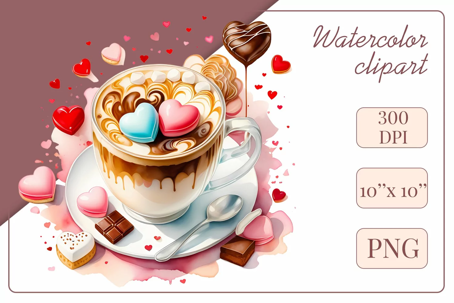 Explore stunning watercolor coffee cup art featuring delicate hearts, ideal for romantic occasions like weddings or heartfelt greetings. Perfect for adding warmth to cafe decor or crafting cozy designs. Find inspiration with our romantic coffee cliparts.