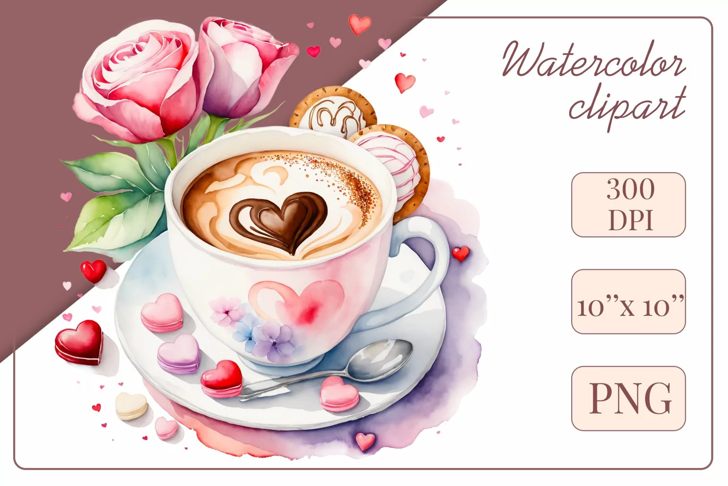 Explore stunning watercolor coffee cup art featuring delicate hearts, ideal for romantic occasions like weddings or heartfelt greetings. Perfect for adding warmth to cafe decor or crafting cozy designs. Find inspiration with our romantic coffee cliparts.