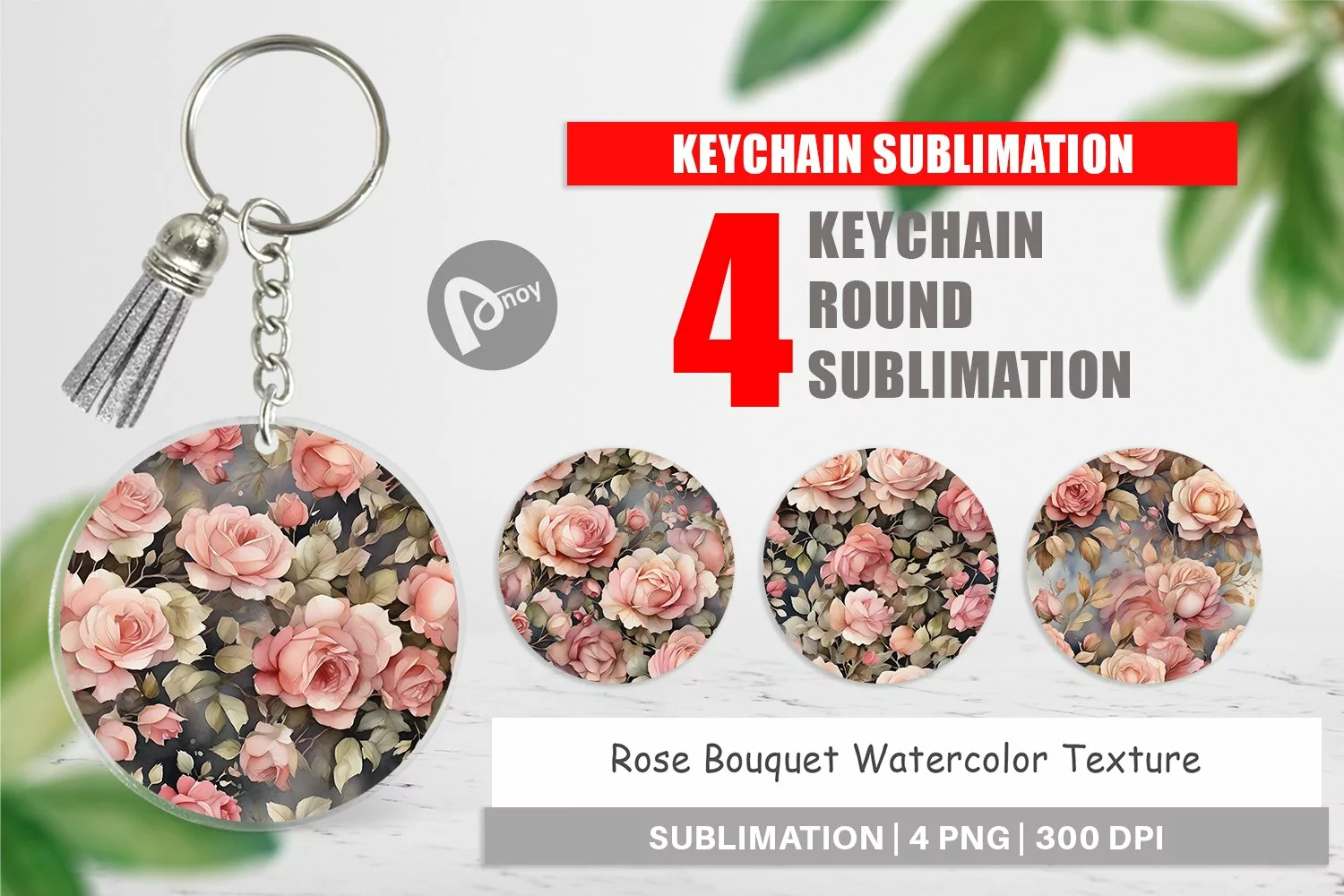 Keychain Rose Watercolor Texture product image 1