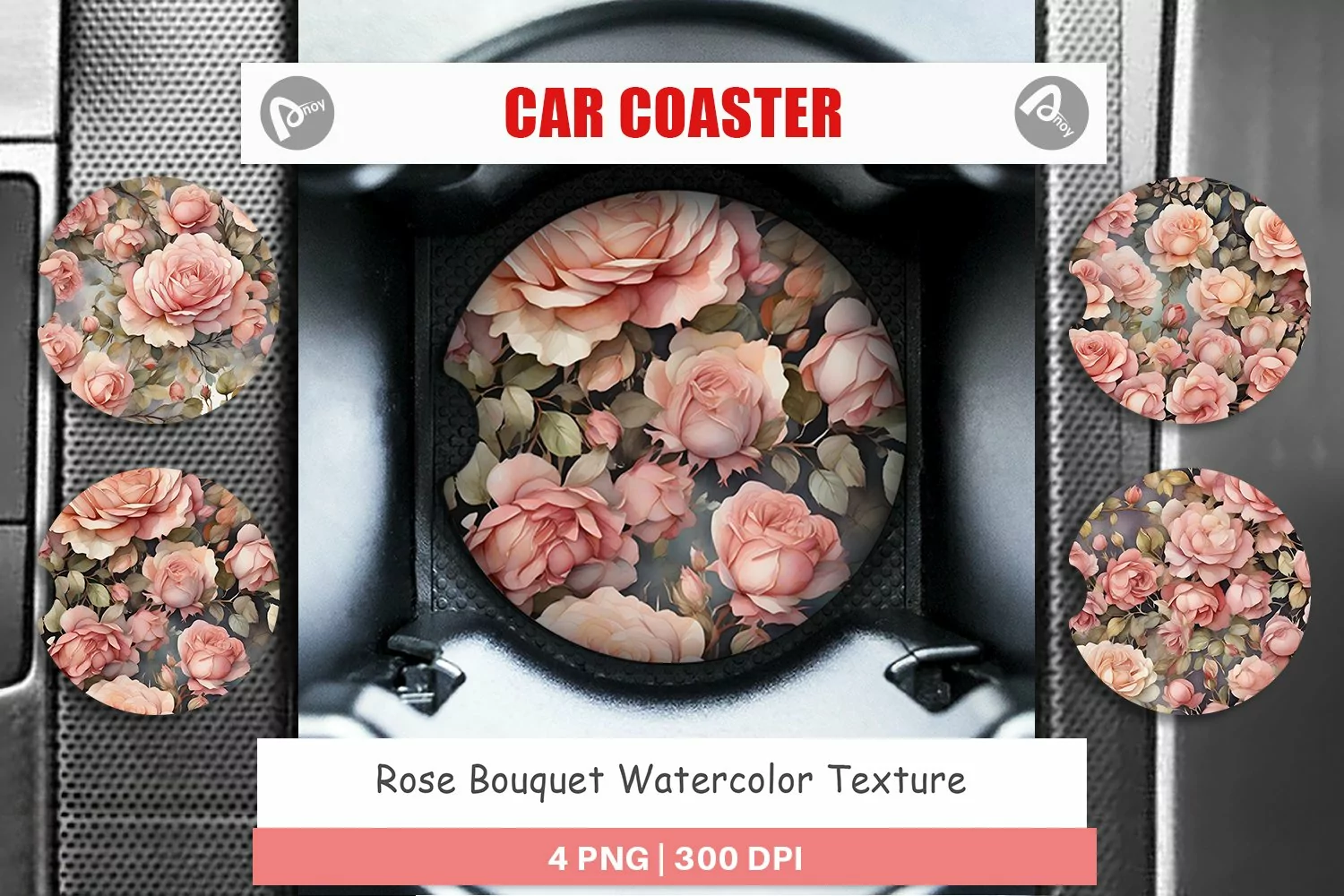 Car Coaster Rose Watercolor Texture product image 1