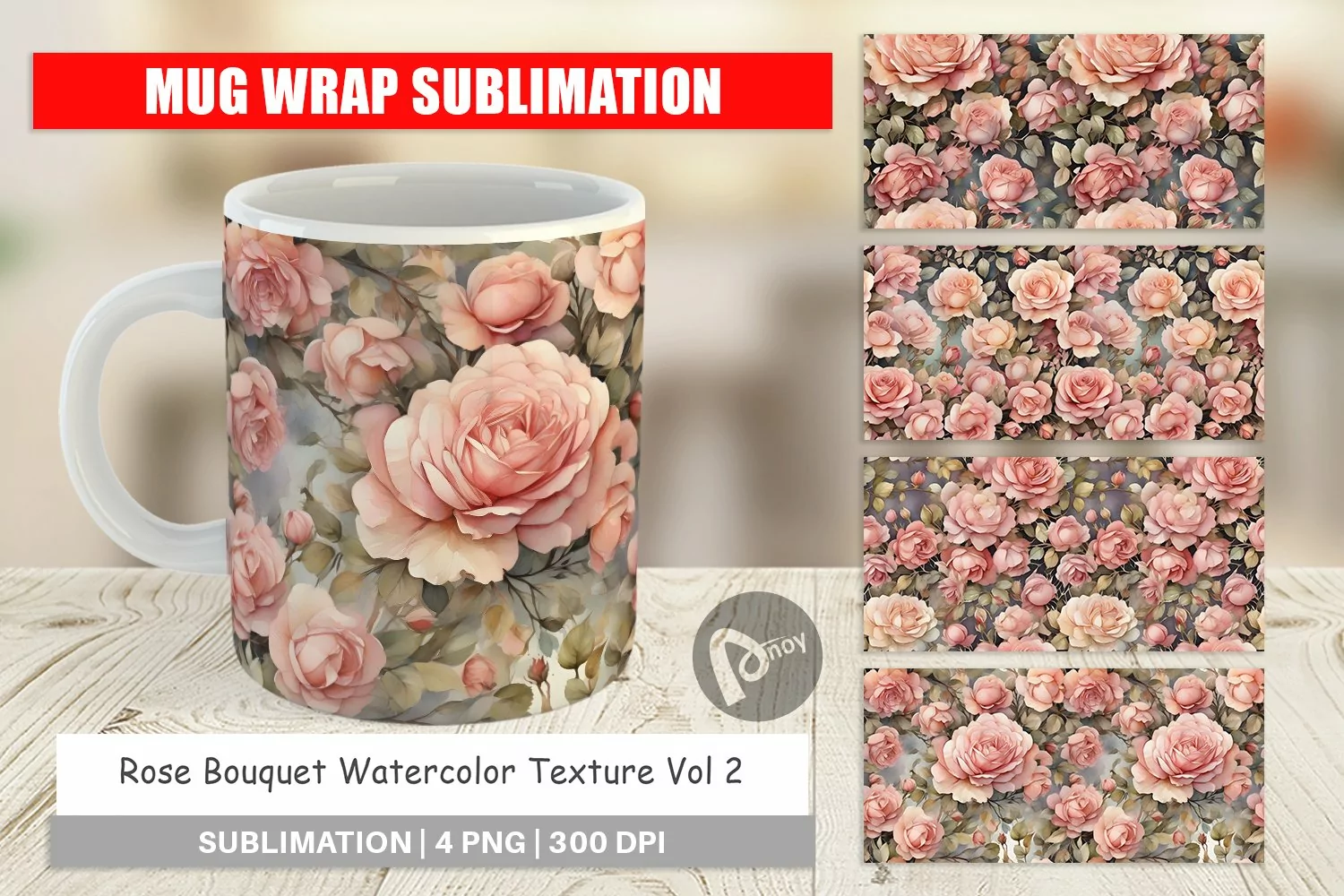 Mug sublimation design Rose Watercolor Texture product image 1