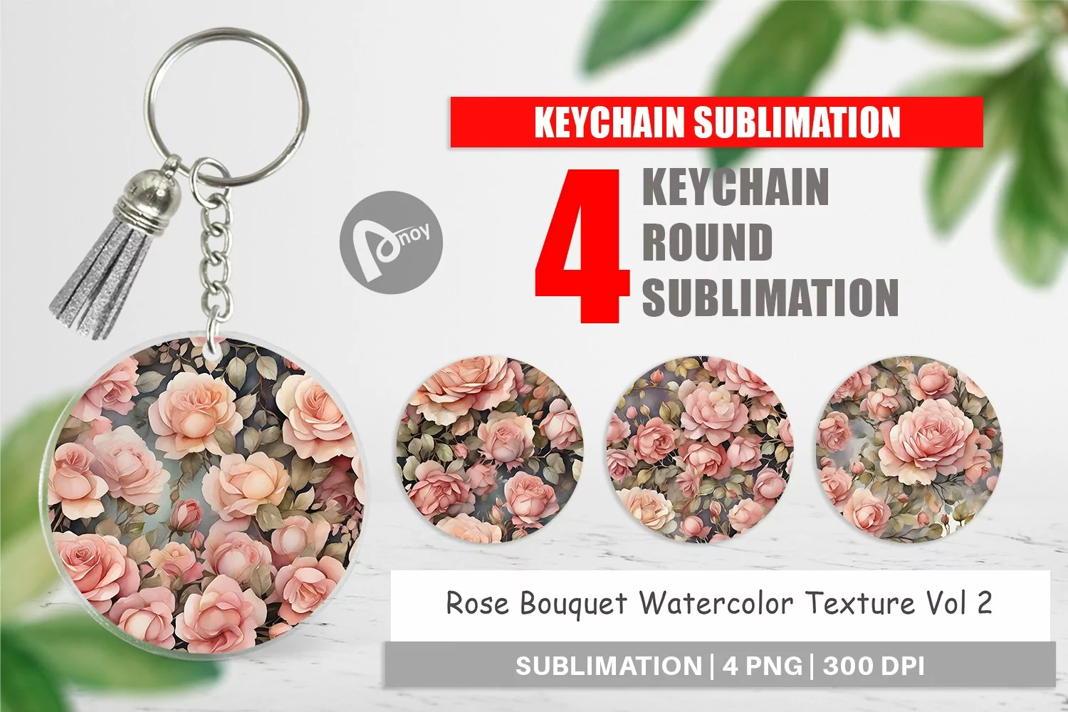 Keychain Rose Watercolor Texture product image 1