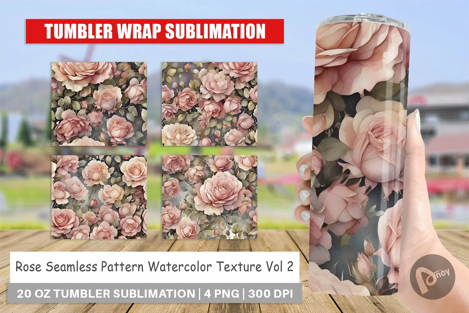 Tumbler Sublimation Wrap Rose Watercolor Texture product image 1