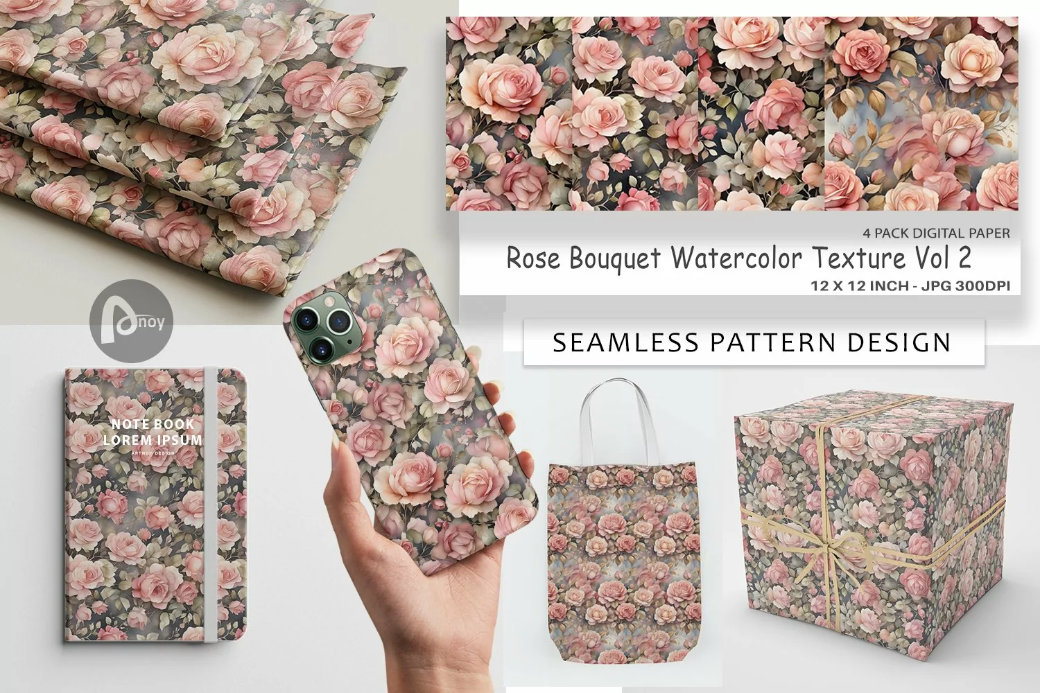 Digital Paper Rose Watercolor Texture product image 1