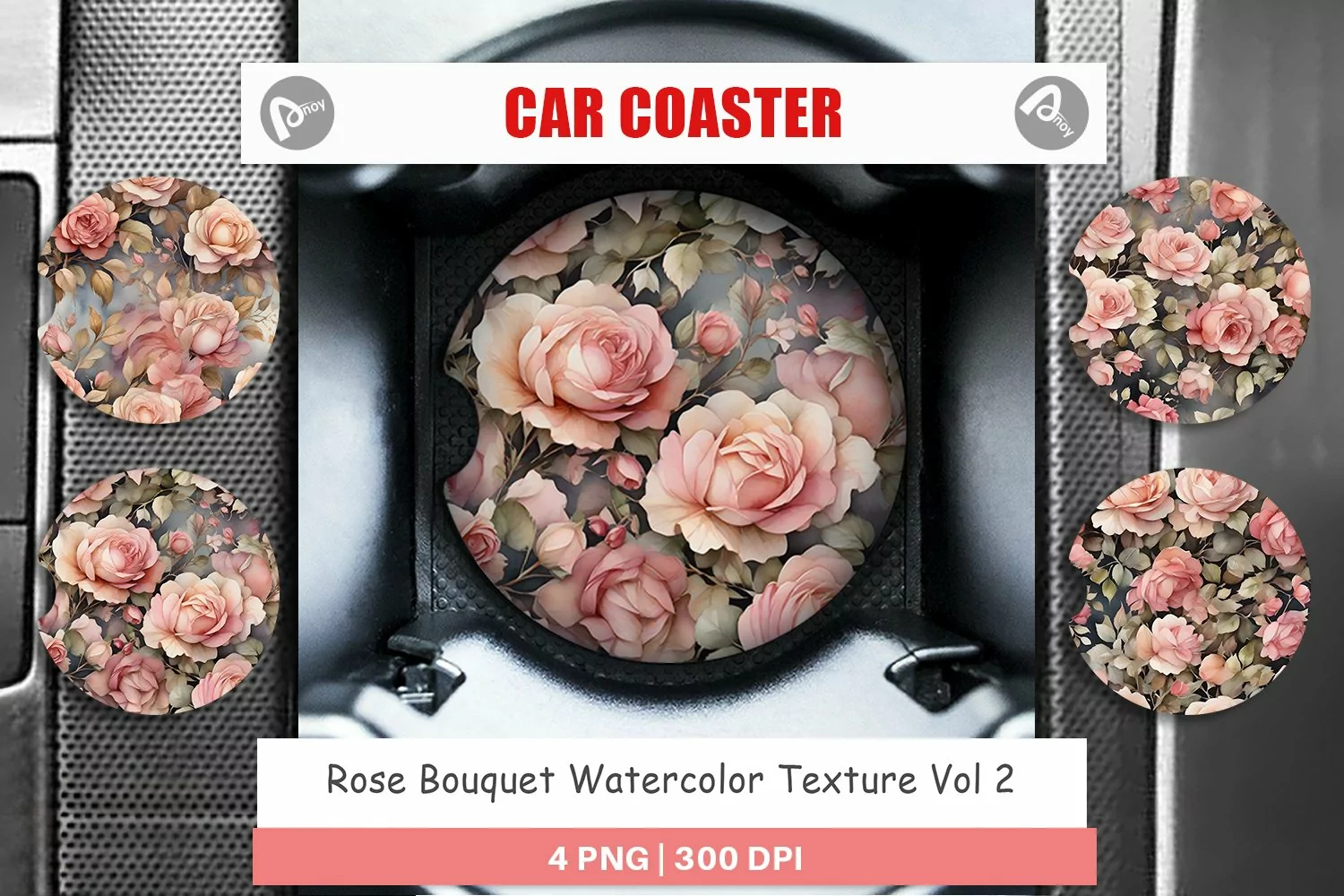 Car Coaster Rose Watercolor Texture product image 1