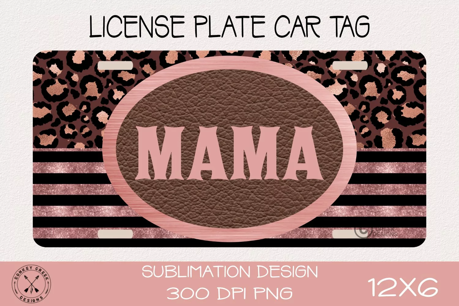 Monogram License Plate Sublimation|Rose Gold Leopard PNG