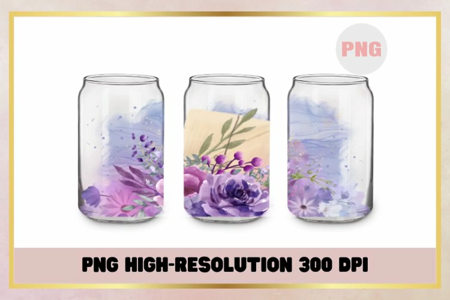 Rose Purple Watercolor Flowers Wrap For Libbey Can Glass product image 1