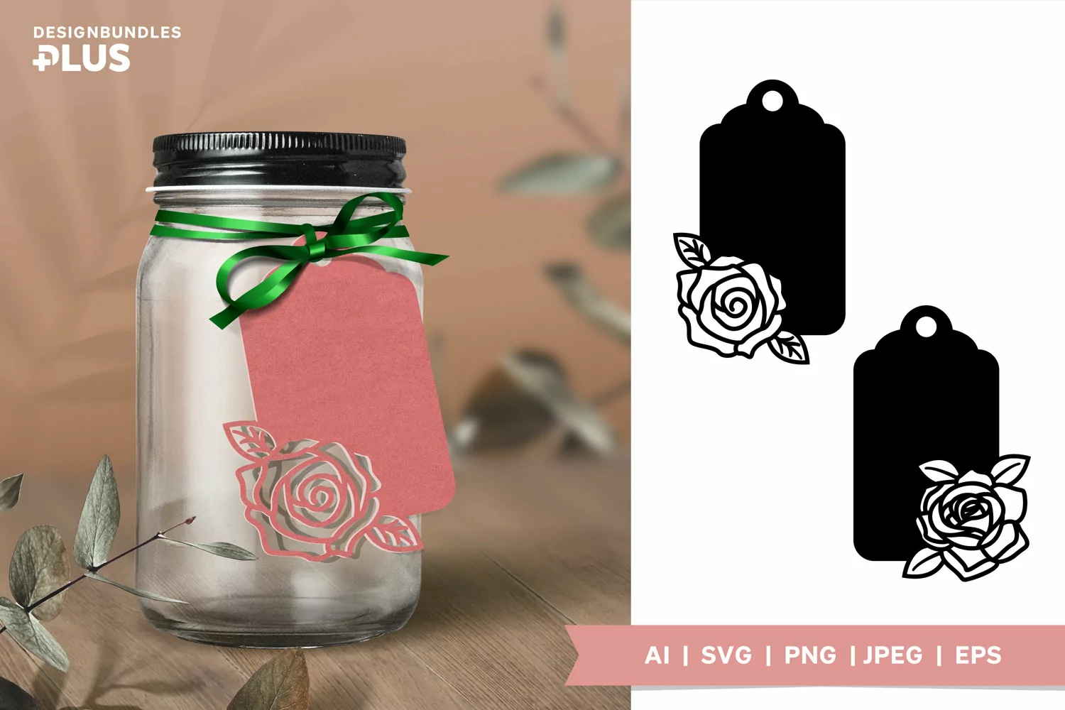 Blooming Rose Flower with Leaves, SVG Gift Tag Set product image 1