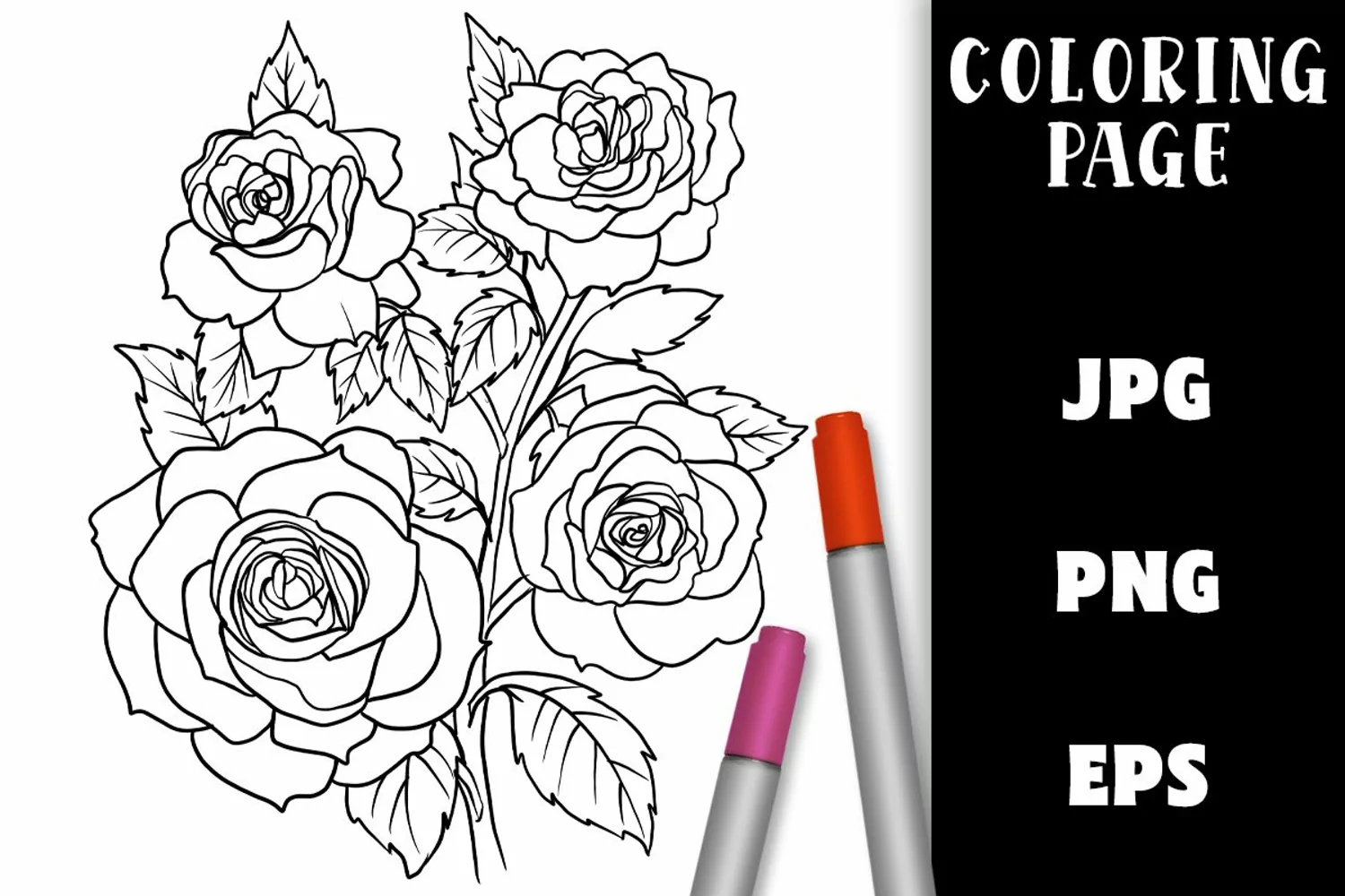 Pretty Rose Flowers Coloring Page product image 1