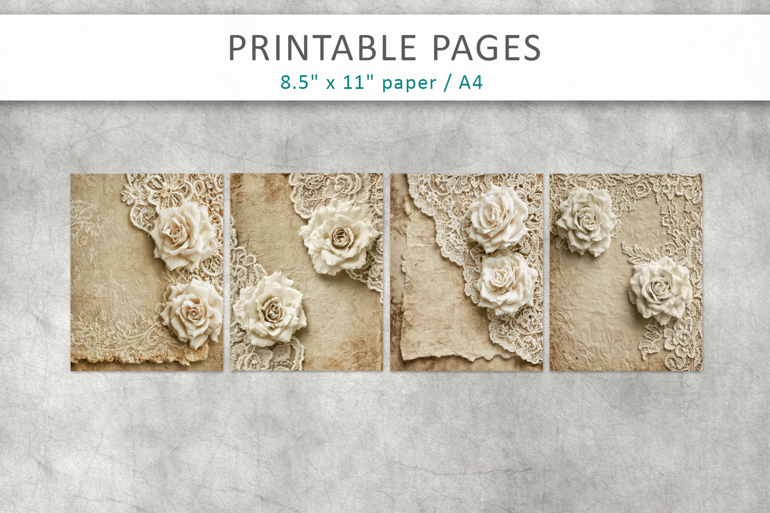vintage lace rose background, junk journal pages product image 1