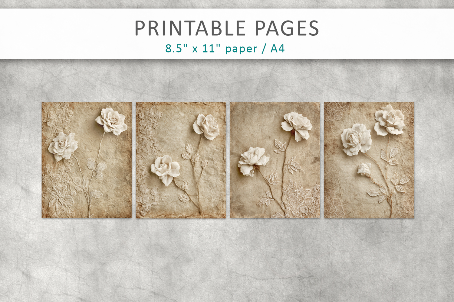 vintage lace rose background, aged paper texture product image 1