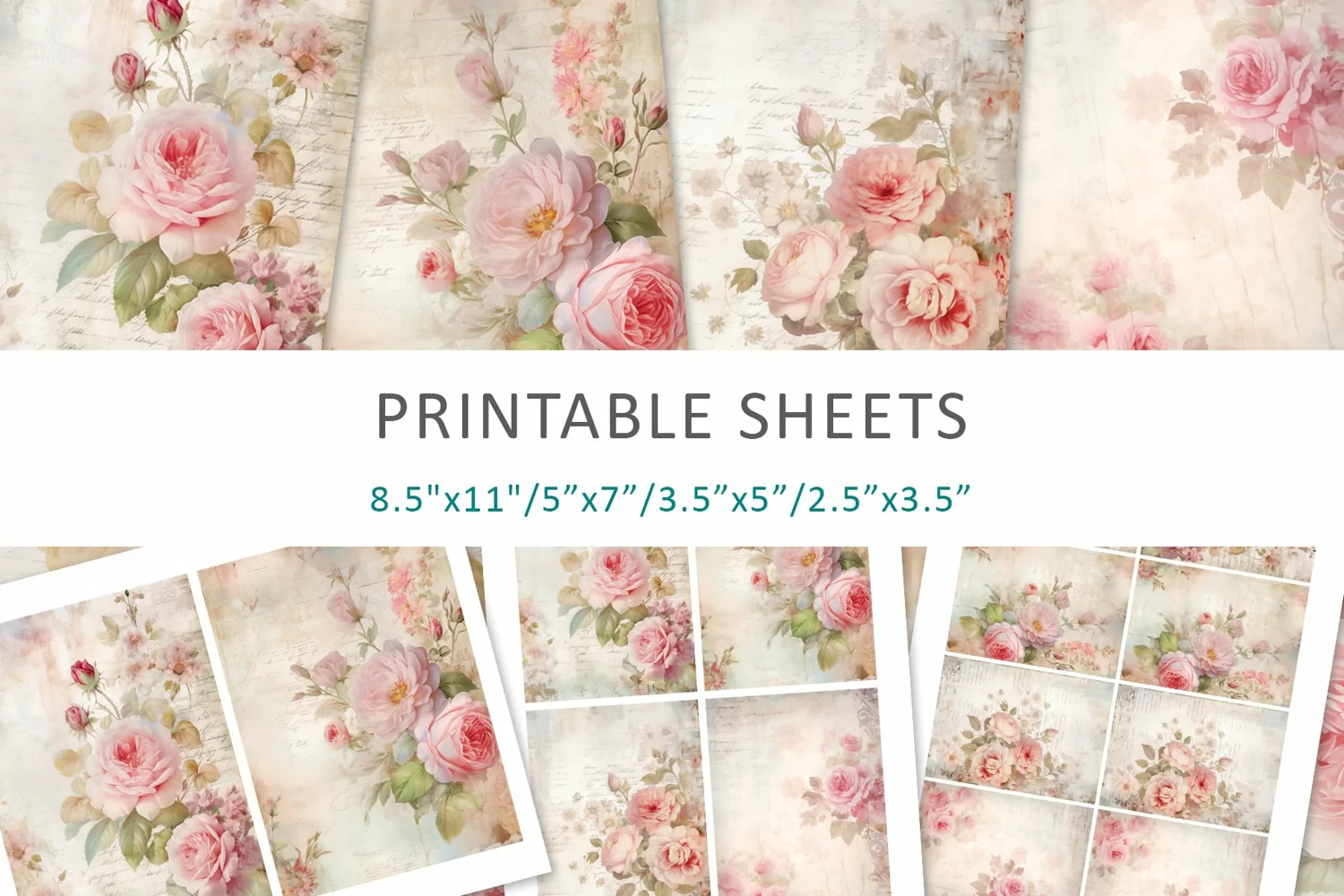 Roses Vintage Junk Journal, Digital Paper product image 1