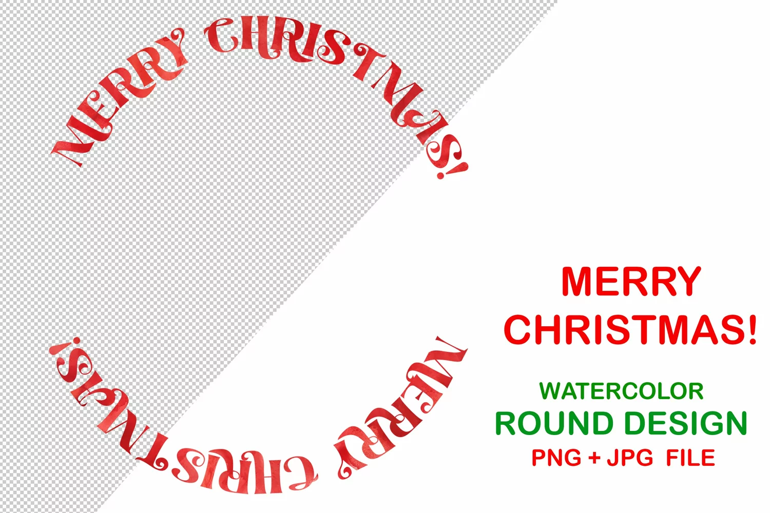 Merry Christmas! PNG watercolor text for round design clip art