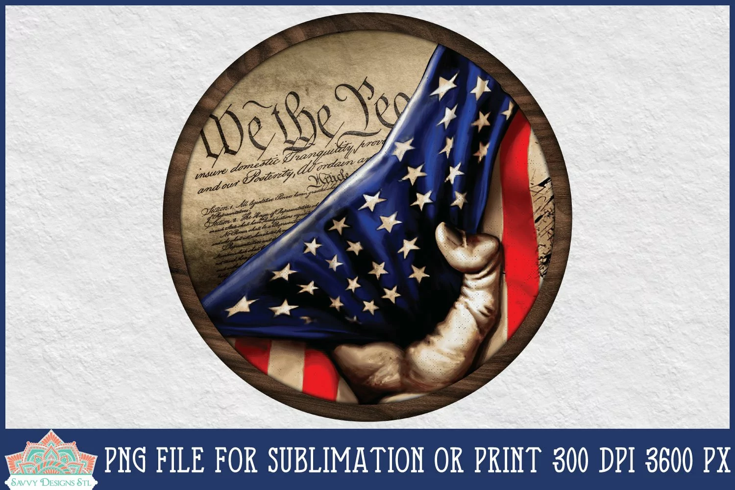 Behind the flag Round Patriotic Sublimation American Flag PNG