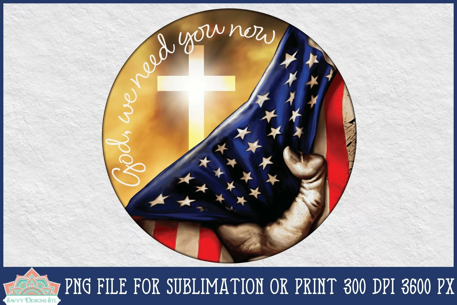 Round Patriotic Sublimation American Flag With Cross