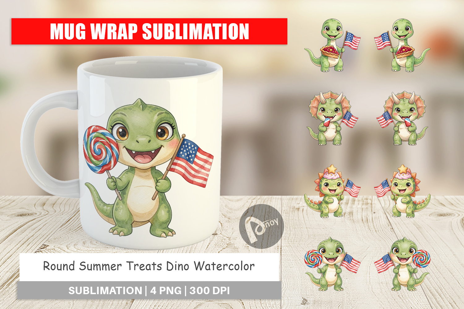 Round Summer Treats Dino Mug Wrap product image 1