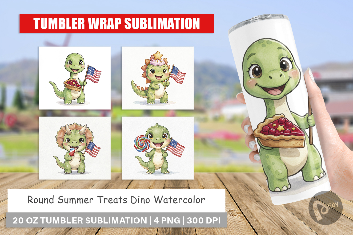 Round Summer Treats Dino Tumbler product image 1