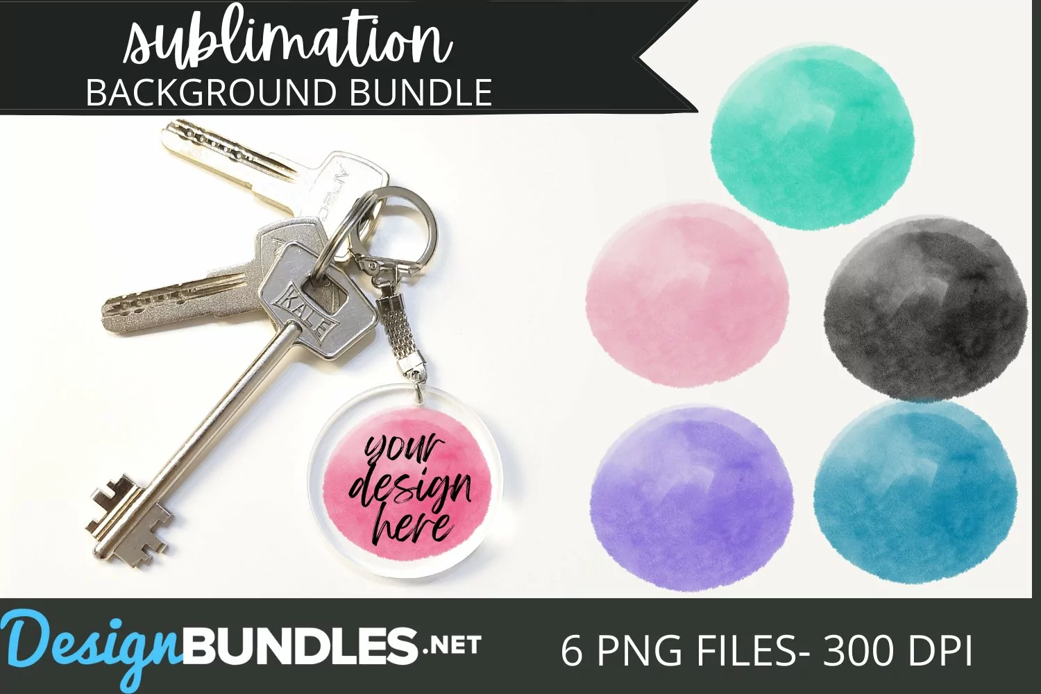 watercolor sublimation background displayed on keychain