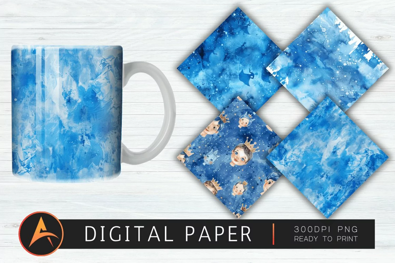 Royal Blue Watercolor Princes Digital Paper product image 1