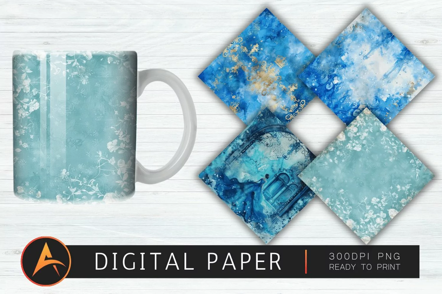 Royal Blue Watercolor Princes Digital Paper Pattern product image 1