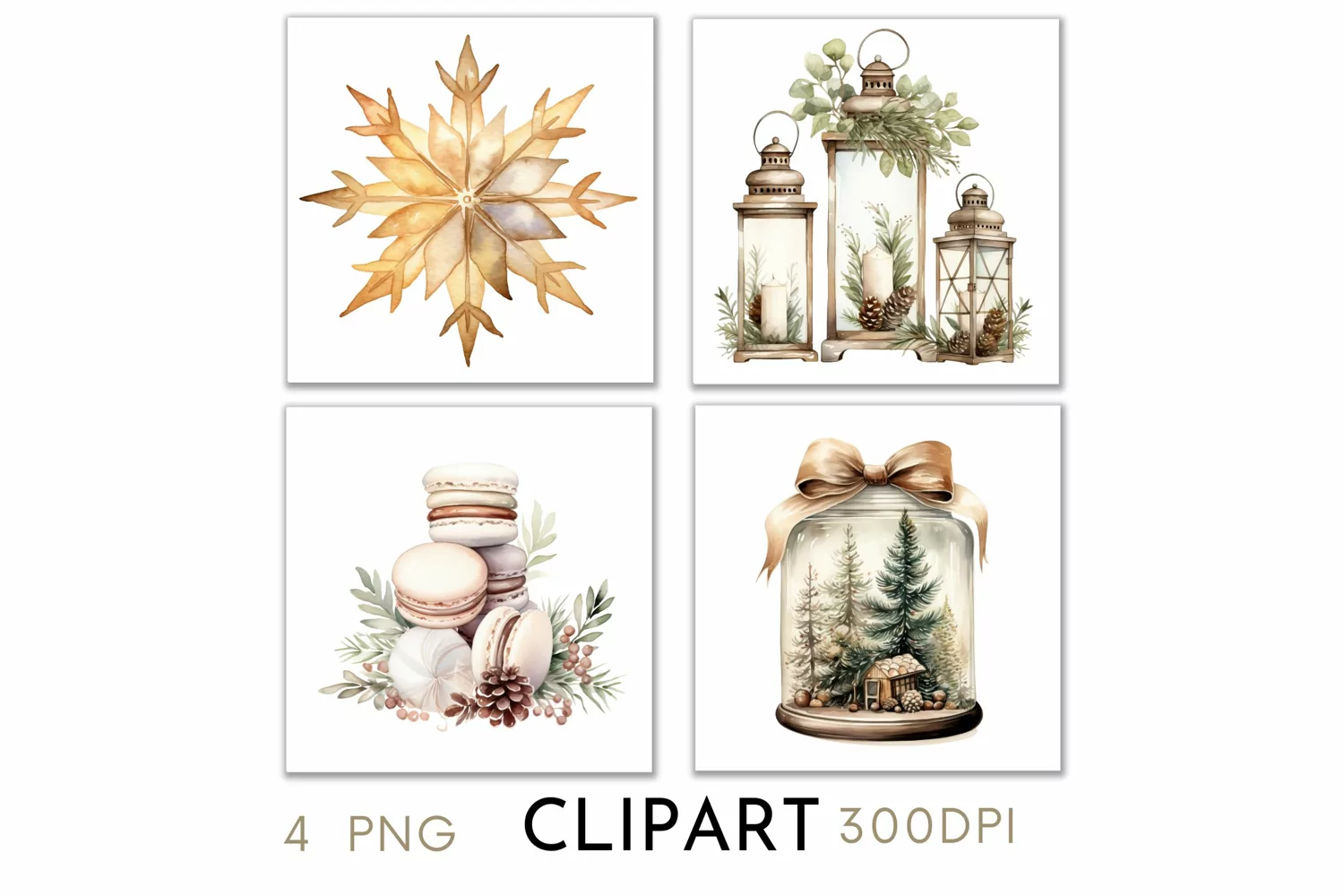 Rustic Christmas Illustrations Watercolor Clipart PNG