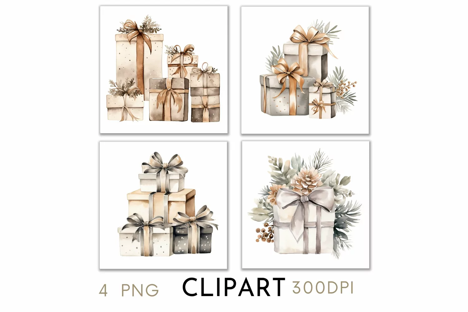 Rustic Christmas Illustrations Watercolor Clipart PNG
