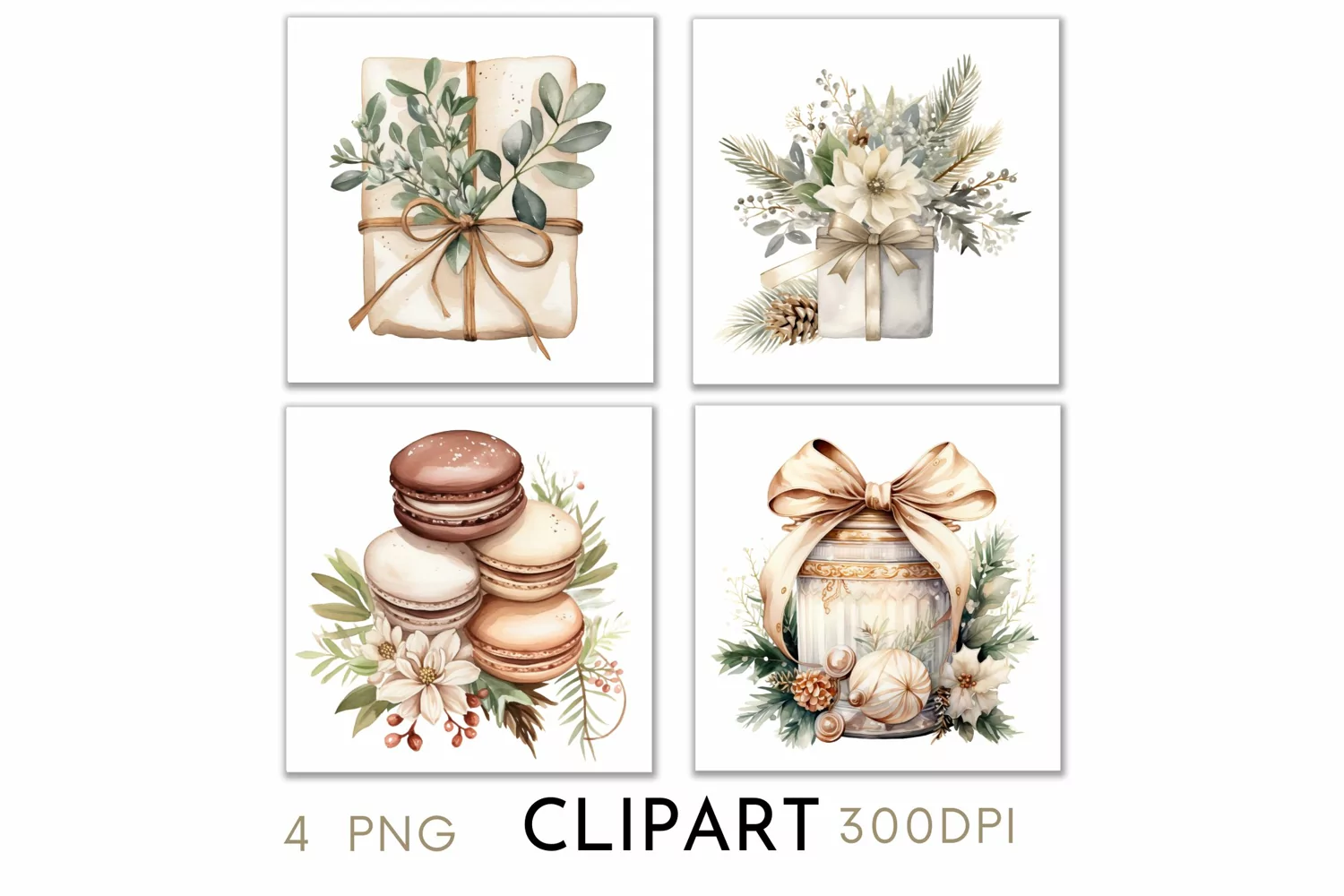 Rustic Christmas Illustrations Watercolor Clipart PNG