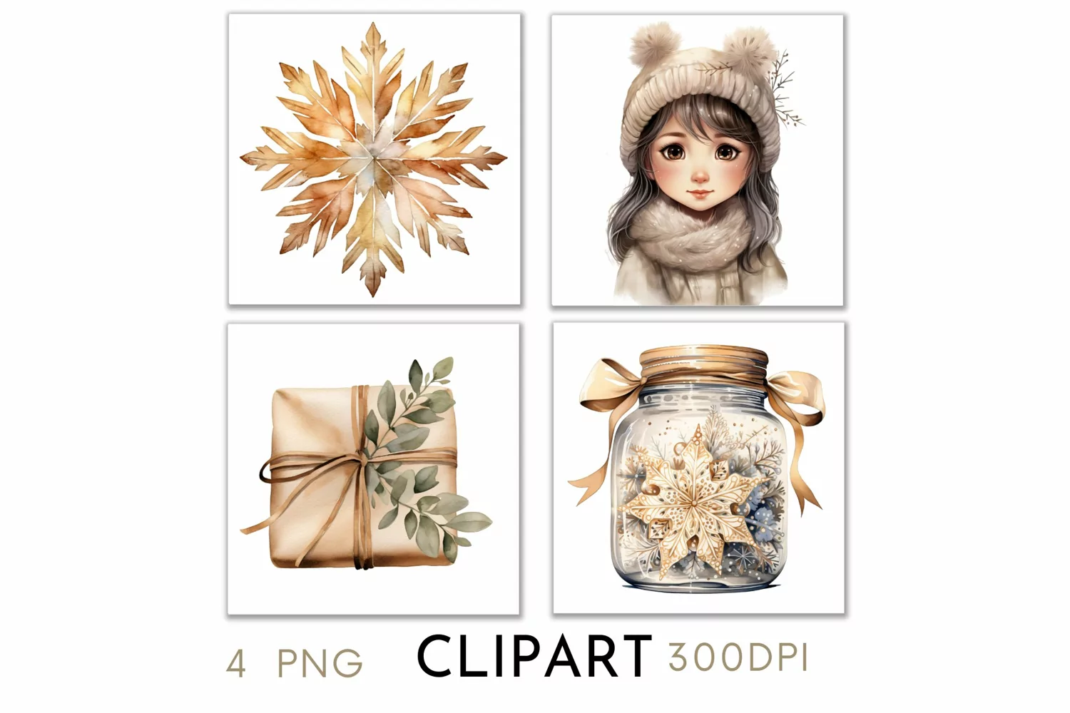 Rustic Christmas Illustrations Watercolor Clipart PNG