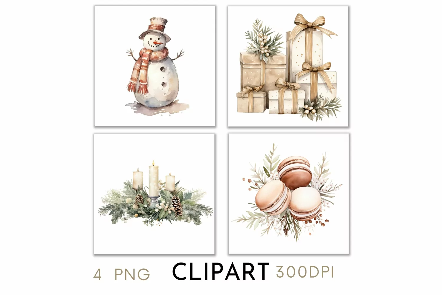 Rustic Christmas Illustrations Watercolor Clipart PNG