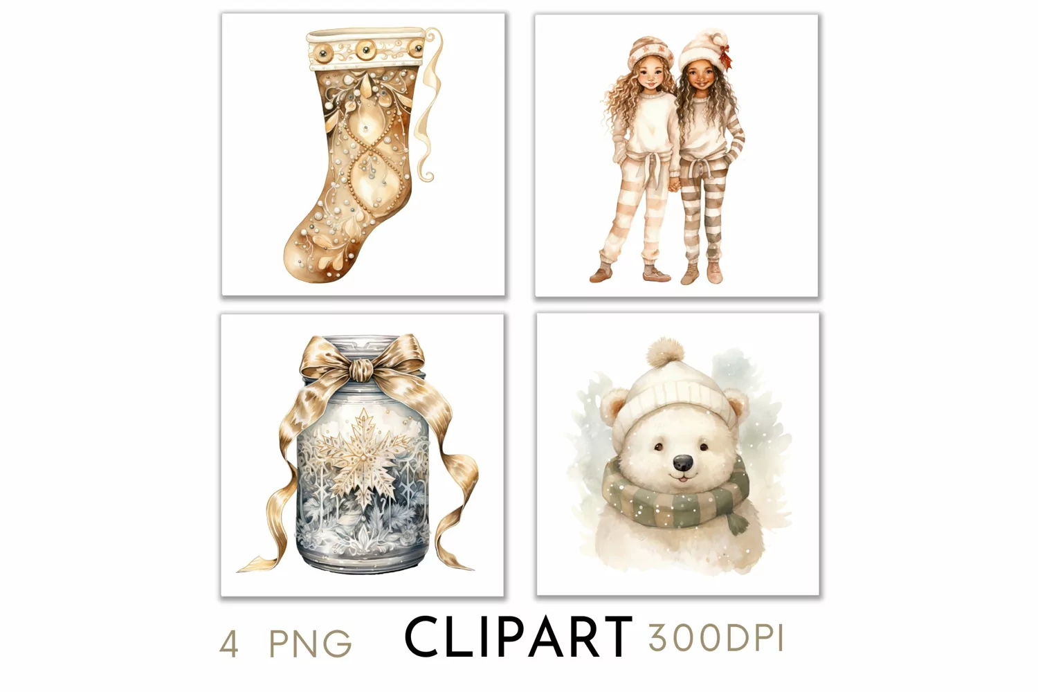 Rustic Christmas Illustrations Watercolor Clipart PNG