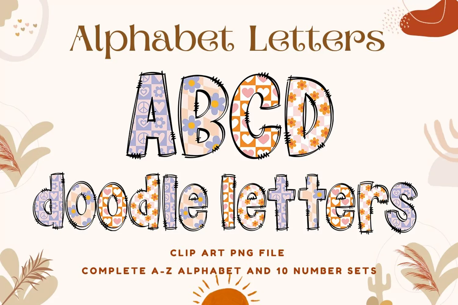 Boho Doodle Alphabet Retro Vintage Letters Sublimation Shirt product image 1