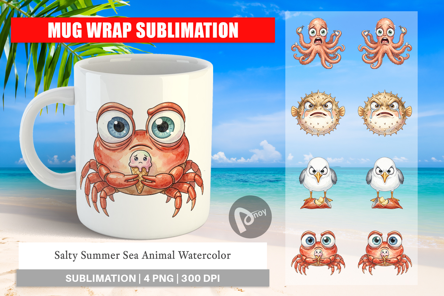 Salty Summer Sea Animal Mug Wrap product image 1