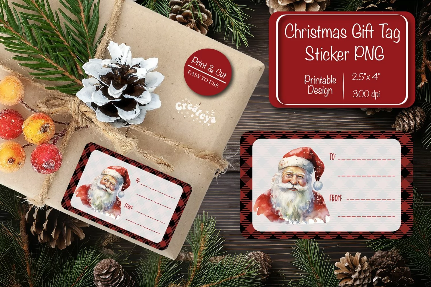 Christmas Gift Tag Stickers Santa Christmas tag printable product image 1