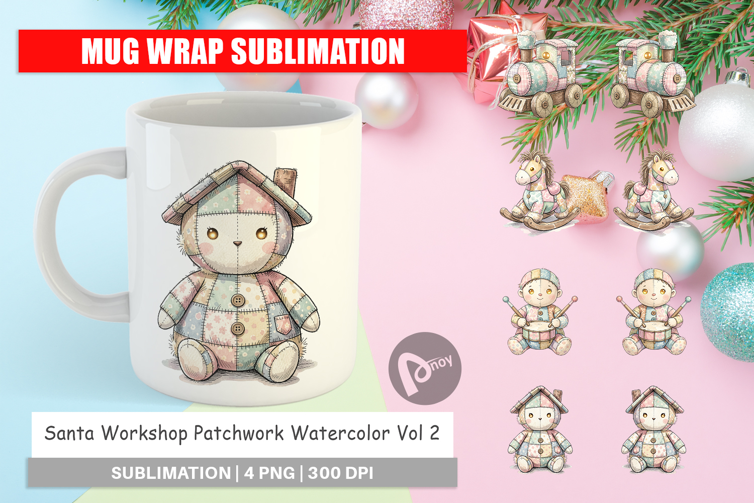 Santa Workshop Patchwork Mug Wrap product image 1