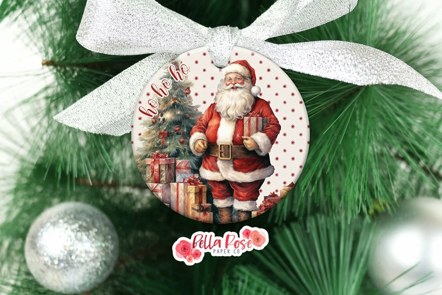 Santa| Ho Ho Ho | Round Christmas Ornament product image 1