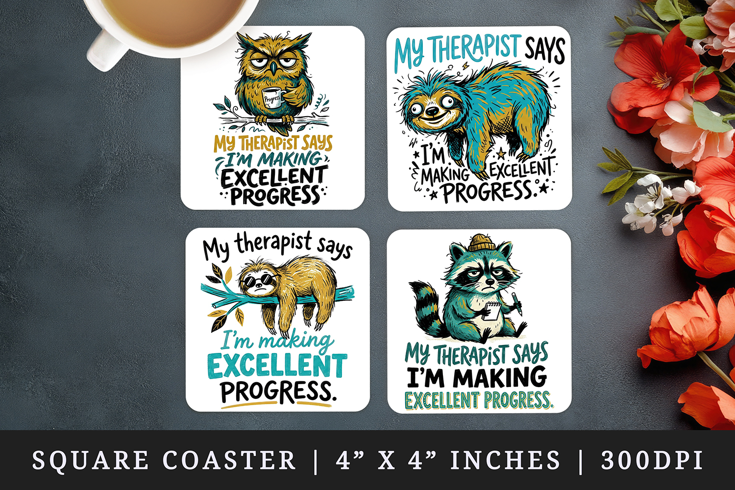 Sarcastic Quote square coaster sublimation, coasters design product image 1