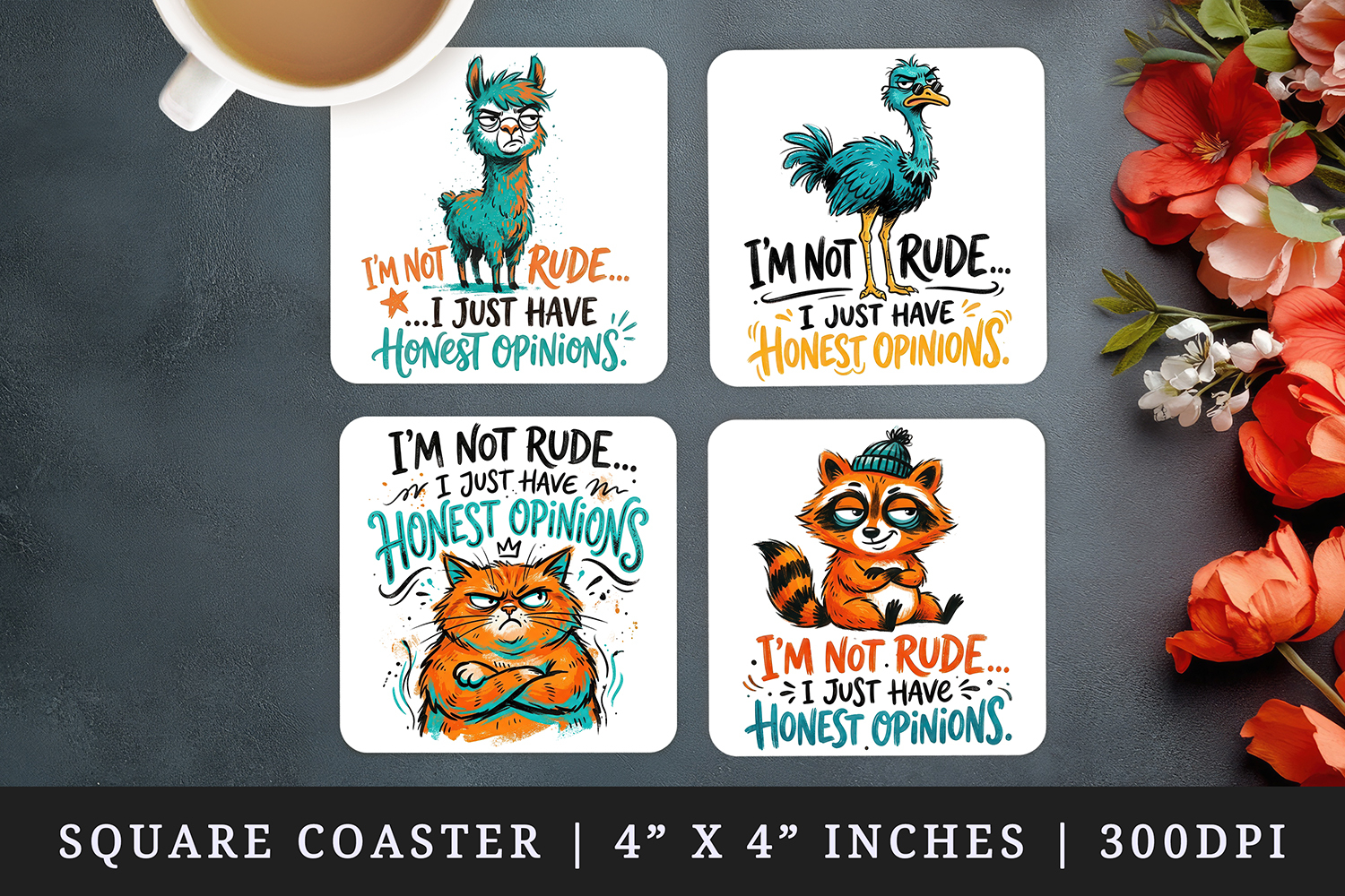 Sarcastic Quote square coaster sublimation, coasters design product image 1