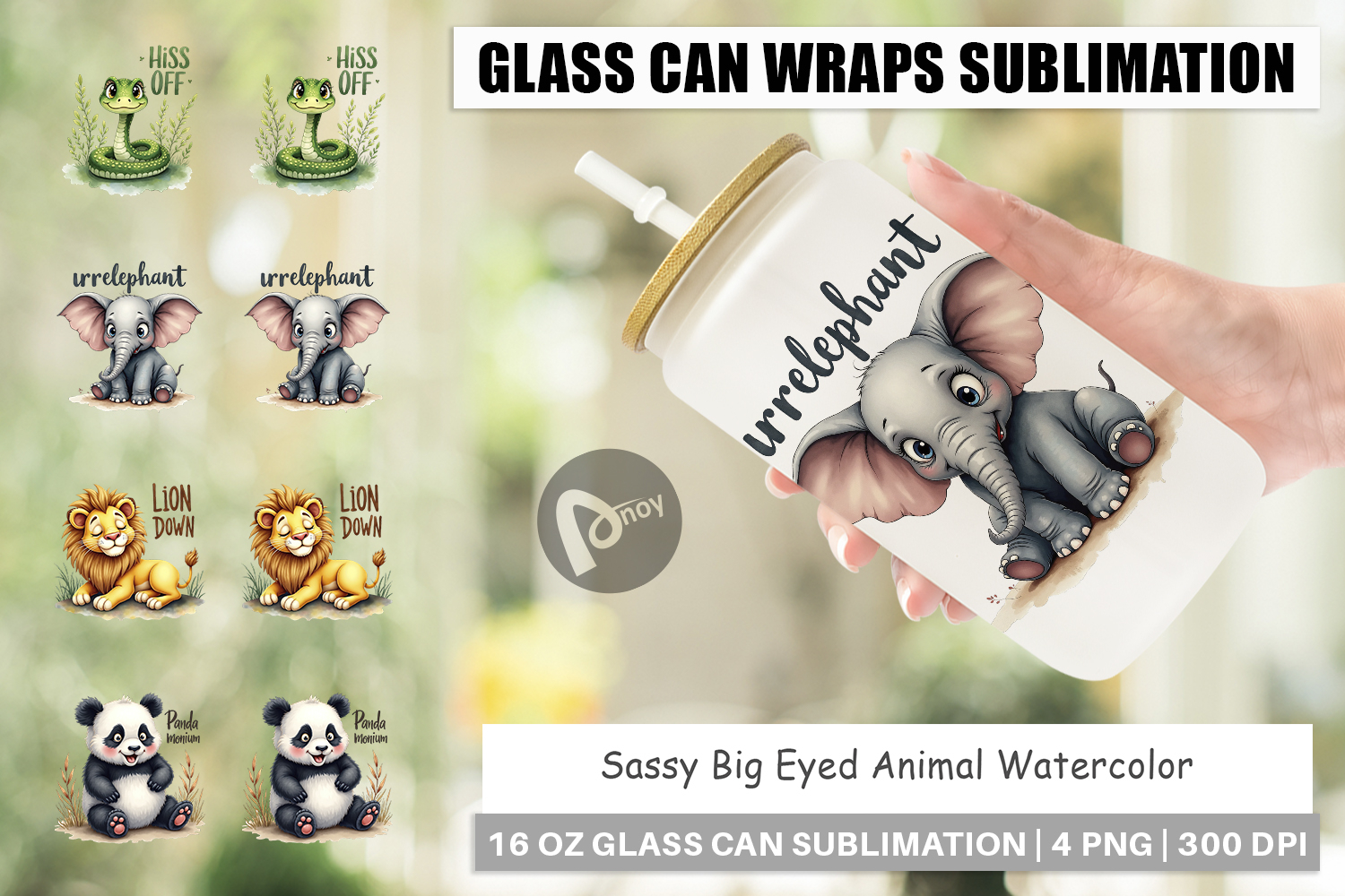Sassy Big-Eyed Animal Puns Glass Can product image 1